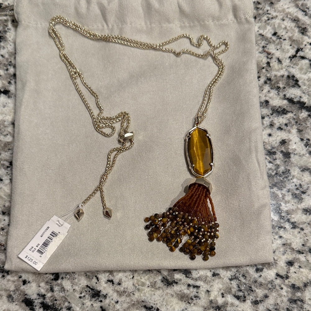 Kendra Scott Gold and Brown Tassel Pendant Necklace